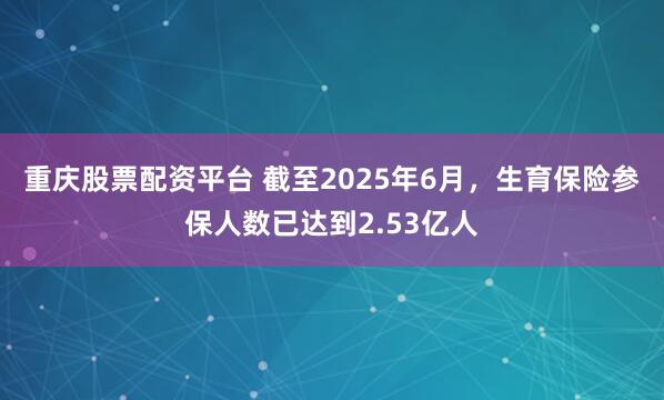 重庆股票配资平台 截至2025年6月，生育保险参保人数已达到2.53亿人